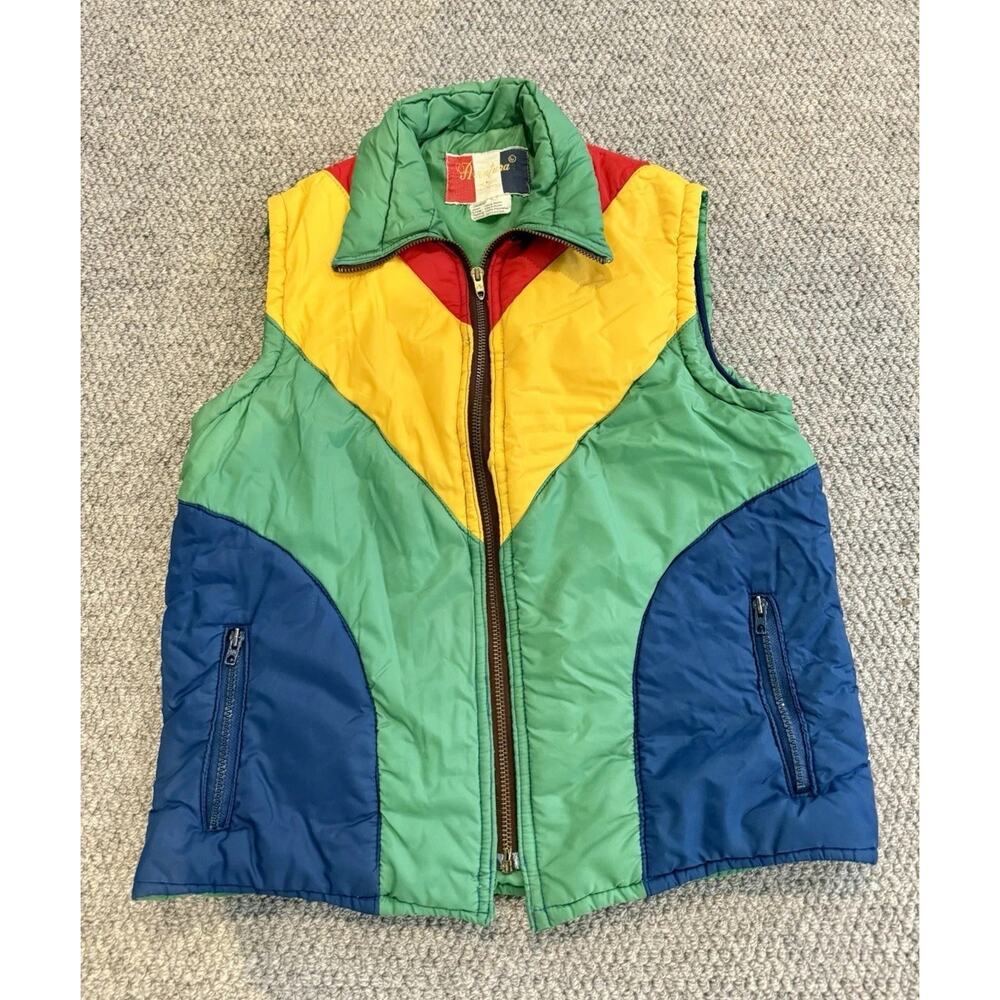 Vintage Aventura Colorblock Puffer Vest Large 70s 80s Retro Ski Nylon Zip